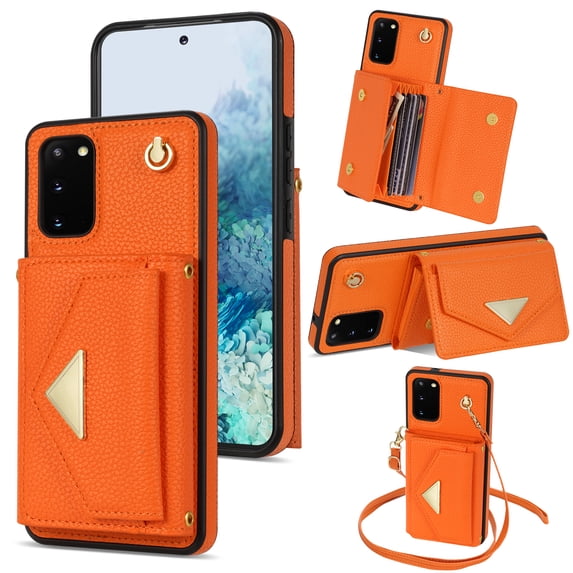 Nalacover Case for Samsung Galaxy S20, Crossbody Wallet Case with Card Slots Holder, PU Leather Lanyard Shoulder Strap Purse Cover with Kickstand Shockproof Case, Orange