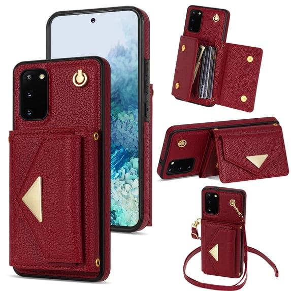 Nalacover Case for Samsung Galaxy S20 FE, Crossbody Wallet Case with Card Slots Holder, PU Leather Lanyard Shoulder Strap Purse Cover with Kickstand Shockproof Case, Red
