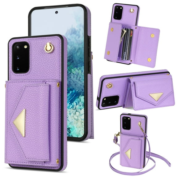 Nalacover Case for Samsung Galaxy S20 Plus, Crossbody Wallet Case with Card Slots Holder, PU Leather Lanyard Shoulder Strap Purse Cover with Kickstand Shockproof Case, Purple