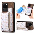 thumbnail image 1 of Nalacover Case for Samsung Galaxy S20 Ultra Wallet Case with Card Slots Zipper Pocket, Floral Pattern PU Leather Flip Kickstand Cover for Women Girls, RFID Blocking Shockproof Case, Brown, 1 of 9