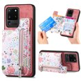 thumbnail image 1 of Nalacover Case for Samsung Galaxy S20 Ultra Wallet Case with Card Slots Zipper Pocket, Floral Pattern PU Leather Flip Kickstand Cover for Women Girls, RFID Blocking Shockproof Case, Pink, 1 of 9