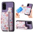 thumbnail image 1 of Nalacover Case for Samsung Galaxy S20 Wallet Case with Card Slots Zipper Pocket, Floral Pattern PU Leather Flip Kickstand Cover for Women Girls, RFID Blocking Shockproof Case, Purple, 1 of 9