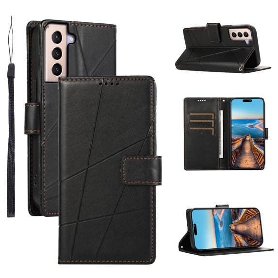 Nalacover Case for Samsung Galaxy S21 Plus - Card Holder PU Leather Flip Wallet Cover with Magnetic Clasp Stand Hand Strap, Soft TPU Inner Shockproof Anti-Scratches Case for Galaxy S21 Plus, Black