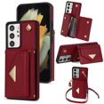 thumbnail image 1 of Nalacover Case for Samsung Galaxy S21 Ultra, Crossbody Wallet Case with Card Slots Holder, PU Leather Lanyard Shoulder Strap Purse Cover with Kickstand Shockproof Case, Red, 1 of 8