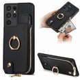thumbnail image 1 of Nalacover Case for Samsung Galaxy S21 Ultra Wallet Case with Card Holder & Zipper Pocket, 360° Rotation Ring Kickstand Premium PU Leather Cover, Shockproof Magnetic Button Flip Stand Phone Case,Black, 1 of 9