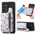 thumbnail image 1 of Nalacover Case for Samsung Galaxy S21 Ultra Wallet Case with Card Slots Zipper Pocket, Floral Pattern PU Leather Flip Kickstand Cover for Women Girls, RFID Blocking Shockproof Case, Black, 1 of 9