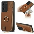 thumbnail image 1 of Nalacover Case for Samsung Galaxy S21+ Wallet Case with Card Holder & Zipper Pocket, 360° Rotation Ring Kickstand Premium PU Leather Cover, Shockproof Magnetic Button Flip Stand Phone Case,Brown, 1 of 9