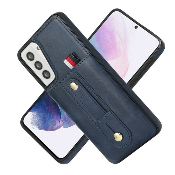 Nalacover Case for Samsung Galaxy S21 Wallet Case Hidden Card Slots Holder, Premium PU Leather Loop Finger Strap TPU Shockproof Lens Protection Cover for Samsung Galaxy S21, Blue