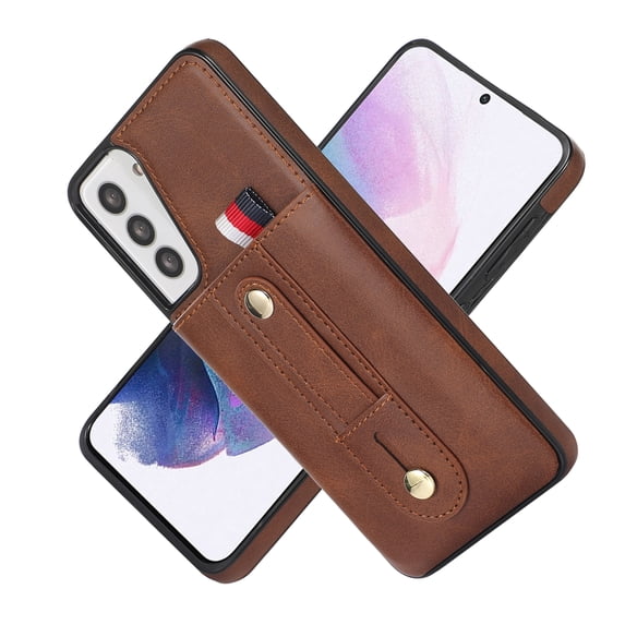 Nalacover Case for Samsung Galaxy S21 Wallet Case Hidden Card Slots Holder, Premium PU Leather Loop Finger Strap TPU Shockproof Lens Protection Cover for Samsung Galaxy S21, Brown