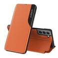 thumbnail image 1 of Nalacover Case for Samsung Galaxy S22 Plus, Business Premium PU Leather Magnetic Closure Smart Viewing Mirror Window Kickstand Cover with Rugged PC Shockproof Flip Folio Phone Case, Orange, 1 of 10