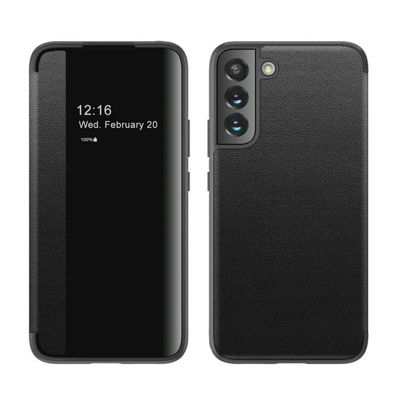 Nalacover Case for Samsung Galaxy S22 Plus, Clear View Window Lychee Pattern PU Leather Rugged PC Flip Folio Cover with Magnetic Closure Shockproof Corners Case for Samsung Galaxy S22 Plus,Black