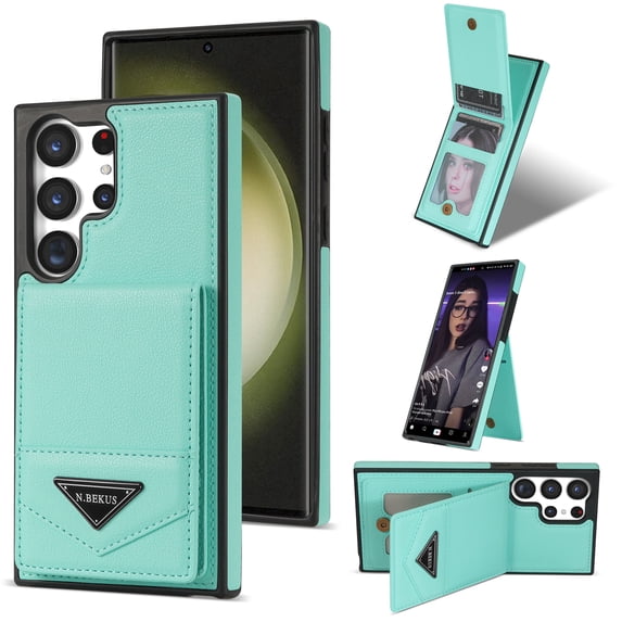 Nalacover Case for Samsung Galaxy S22 Ultra PU Leather Wallet Case with 4 Card Slots - Luxury Flip Magnetic Button Kickstand Purse Case Shockproof Anti-Scratches Cover,Mint