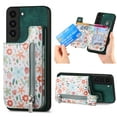 thumbnail image 1 of Nalacover Case for Samsung Galaxy S22 Wallet Case with Card Slots Zipper Pocket, Floral Pattern PU Leather Flip Kickstand Cover for Women Girls, RFID Blocking Shockproof Case, Green, 1 of 9