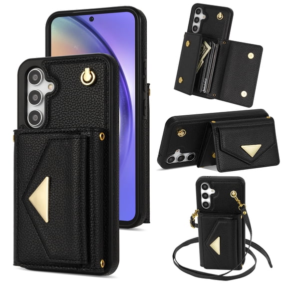 Nalacover Case for Samsung Galaxy S23 FE, Crossbody Wallet Case with Card Slots Holder, PU Leather Lanyard Shoulder Strap Purse Cover with Kickstand Shockproof Case for Samsung Galaxy S23 FE, Black