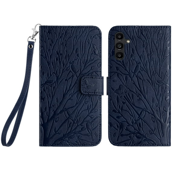 Nalacover Case for Samsung Galaxy S23 FE,Premium PU Leather Magnetic Flip Wallet Case with Card Holder Cash Slot Lanyard Strap Kickstand Function Embossed Pattern Shockproof Phone Cover,Blue