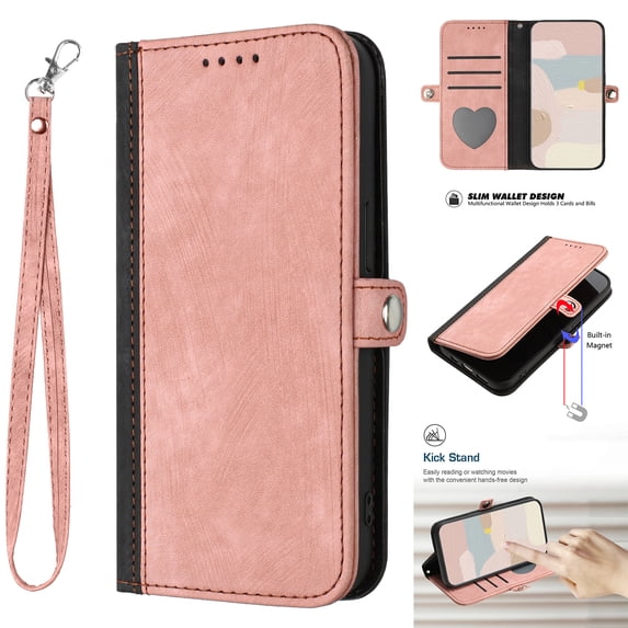 Nalacover Case for Samsung Galaxy S23 Retro Wallet Case with Card Holder, with Wrist Hand Strap, Vintage PU Leather Flip Kickstand Cover, Magnetic Shockproof TPU Full Protective Case, Pink