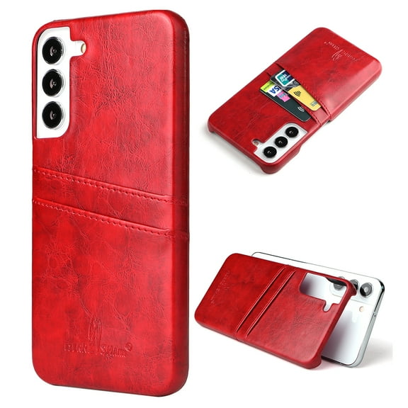 Nalacover Case for Samsung Galaxy S24 Plus Back Card Slots Holder Case, Vintage Oil Wax Pattern PU Leather Cover Rugged PC Anti-Scratches Shockproof Protective Slim Lightweight Case, Red