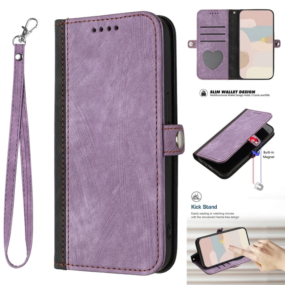 Nalacover Case for Samsung Galaxy S24 Plus Retro Wallet Case with Card Holder, with Wrist Hand Strap, Vintage PU Leather Flip Kickstand Cover, Magnetic Shockproof TPU Full Protective Case, Purple
