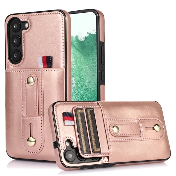 Nalacover Case for Samsung Galaxy S24 Plus Wallet Case Hidden Card Slots Holder, Premium PU Leather Loop Finger Strap TPU Shockproof Lens Protection Cover for Samsung Galaxy S24 Plus, Rosegold
