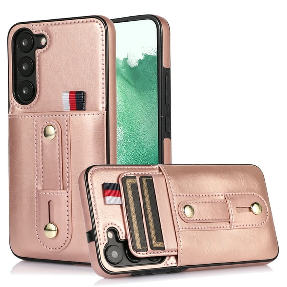 Nalacover Case for Samsung Galaxy S24 Plus Wallet Case Hidden Card Slots Holder, Premium PU Leather Loop Finger Strap TPU Shockproof Lens Protection Cover for Samsung Galaxy S24 Plus, Rosegold