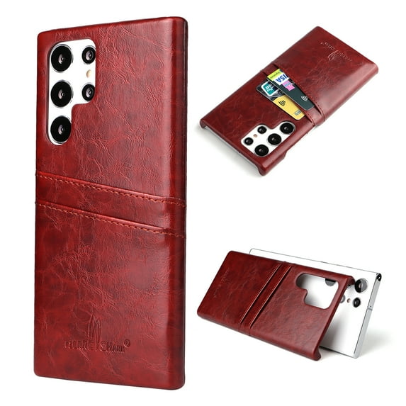 Nalacover Case for Samsung Galaxy S24 Ultra Back Card Slots Holder Case, Vintage Oil Wax Pattern PU Leather Cover Rugged PC Anti-Scratches Shockproof Protective Slim Lightweight Case, Brown