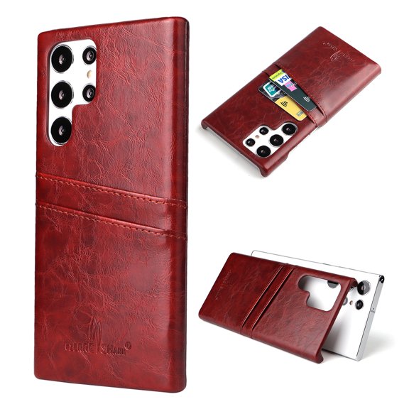 Nalacover Case for Samsung Galaxy S24 Ultra Back Card Slots Holder Case, Vintage Oil Wax Pattern PU Leather Cover Rugged PC Anti-Scratches Shockproof Protective Slim Lightweight Case, Brown