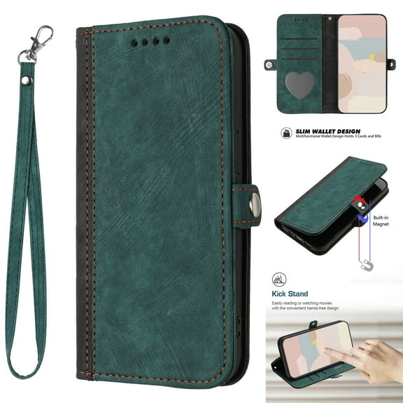 Nalacover Case for Samsung Galaxy S24 Ultra Retro Wallet Case with Card Holder, with Wrist Hand Strap, Vintage PU Leather Flip Kickstand Cover, Magnetic Shockproof TPU Full Protective Case, Darkgreen
