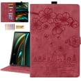 thumbnail image 1 of Nalacover Case for Samsung Galaxy Tab A9 Plus 11" 2023, Flower Embossed Pattern PU Leather Flip Cover with Card Slots Holder Auto Wake/Sleep Kickstand TPU Shockproof Case, Winered, 1 of 8