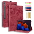 thumbnail image 1 of Nalacover Case for Samsung Galaxy Tab S8 Ultra 14.6" 2022, Flower Embossed Pattern PU Leather Flip Cover with Card Slots Holder Auto Wake/Sleep Kickstand TPU Shockproof Case, Winered, 1 of 6