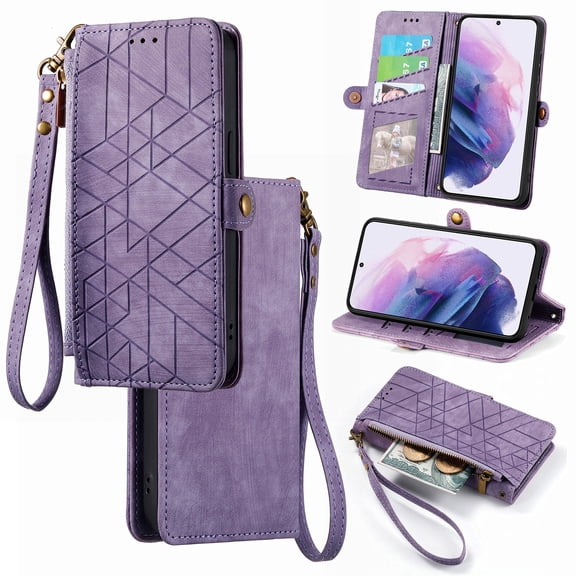 Nalacover Case for Samsung Note 20, with RFID Blocking Card Slot Holder, Magnetic Flip Folio Purse Case, PU Leather Zipper Handbag with Detachable Lanyard Strap for Samsung Galaxy Note 20, Purple