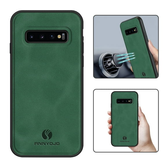 Nalacover Case for Samsung S10,Slim Luxury Premium PU Leather Non-Slip Grip Shockproof Bumper Anti-Scratch [ with Tempered Glass Screen Protector ] Cases for Samsung Galaxy S10, Darkgreen