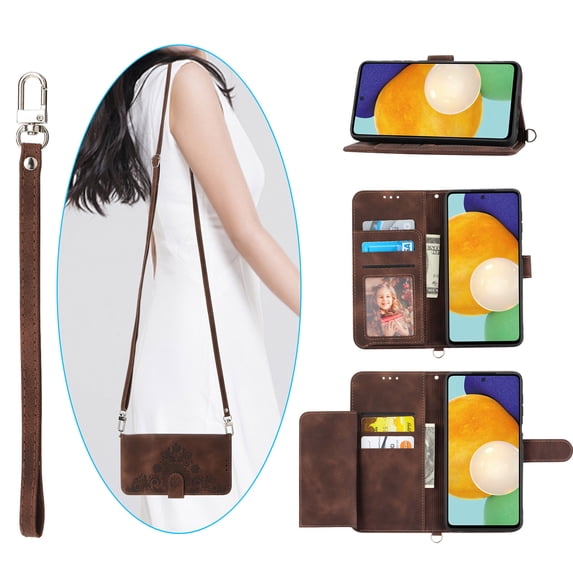 Nalacover Case for Samsung S21 Plus,PU Leather Wallet Phone Crossbody Flip Case with Credit Card Holder and Shoulder Wrist Strap Magnetic Stand Shockproof Cover for Samsung Galaxy S21 Plus,Brown