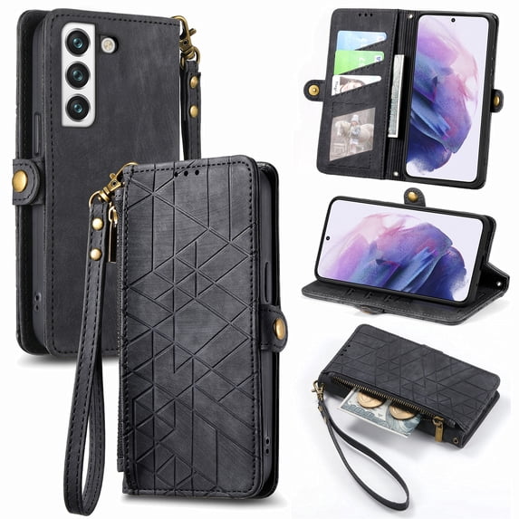 Nalacover Case for Samsung S23, with RFID Blocking Card Slot Holder, Magnetic Flip Folio Purse Case, PU Leather Zipper Handbag with Detachable Lanyard Strap for Samsung Galaxy S23, Black