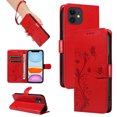 thumbnail image 1 of Nalacover Case Wallet for iPhone 11 with Card Slots, Embossed Pattern PU Leather Phone Case for iPhone 11 Kickstand Flip Cover Detachable Wrist Strap Magnetic Closure Folio Case, Red, 1 of 11