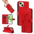 thumbnail image 1 of Nalacover Case Wallet for iPhone 14 with Card Slots, Embossed Pattern PU Leather Phone Case for iPhone 14 Kickstand Flip Cover Detachable Wrist Strap Magnetic Closure Folio Case, Red, 1 of 11