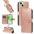 thumbnail image 1 of Nalacover Case Wallet for iPhone 15 with Card Slots, Embossed Pattern PU Leather Phone Case for iPhone 15 Kickstand Flip Cover Detachable Wrist Strap Magnetic Closure Case, Rosegold, 1 of 11