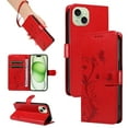 thumbnail image 1 of Nalacover Case Wallet for iPhone 15 with Card Slots, Embossed Pattern PU Leather Phone Case for iPhone 15 Kickstand Flip Cover Detachable Wrist Strap Magnetic Closure Folio Case, Red, 1 of 11