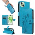 thumbnail image 1 of Nalacover Case Wallet for iPhone 15 Plus with Card Slots, Embossed Pattern PU Leather Phone Case for iPhone 15 Plus Kickstand Flip Cover Detachable Wrist Strap Magnetic Closure Folio Case, Blue, 1 of 11