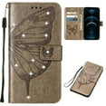 thumbnail image 1 of Nalacover Case Wallet for iPhone 15 Pro with Wrist Hand Strap, Rhinestone Design Butterfly Flower Pattern Purse Case with Card Holder Kickstand, PU Leather Magnetic Clasp Shockproof Cover, Gray, 1 of 6
