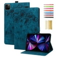 thumbnail image 1 of Nalacover Case for iPad Pro 12.9 2018/2020/2021/2022, Flower Embossed Pattern PU Leather Flip Cover with Card Slots Holder Auto Wake/Sleep Kickstand TPU Shockproof Case, Blue, 1 of 8