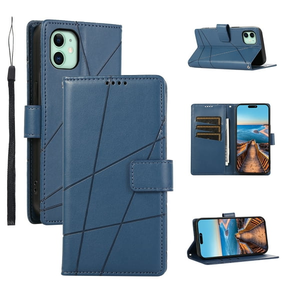 Nalacover Case for iPhone 11 - Card Holder PU Leather Flip Wallet Cover with Magnetic Clasp Stand Hand Strap, Soft TPU Inner Shockproof Anti-Scratches Case for iPhone 11, Blue