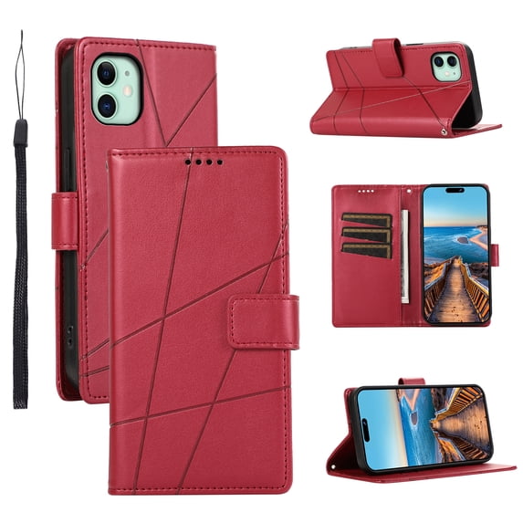 Nalacover Case for iPhone 11 - Card Holder PU Leather Flip Wallet Cover with Magnetic Clasp Stand Hand Strap, Soft TPU Inner Shockproof Anti-Scratches Case for iPhone 11, Red