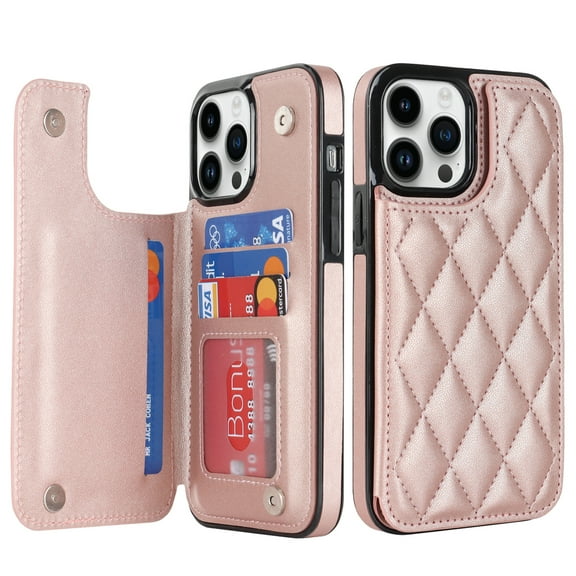Nalacover Case for iPhone 11 Card Holder Wallet Case, RFID Blocking Luxury PU Leather Fashion Back Flip Cover with Kickstand Magnetic Buttons Shockproof Case for iPhone 11, Rosegold