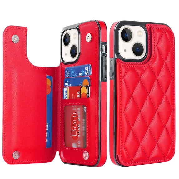 Nalacover Case for iPhone 11 Pro Card Holder Wallet Case, RFID Blocking Luxury PU Leather Fashion Back Flip Cover with Kickstand Magnetic Buttons Shockproof Case for iPhone 11 Pro, Red