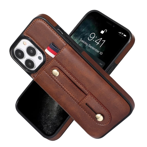 Nalacover Case for iPhone 11 Pro Max Wallet Case Hidden Card Slots Holder, Premium PU Leather Loop Finger Strap TPU Shockproof Lens Protection Cover for iPhone 11 Pro Max, Brown