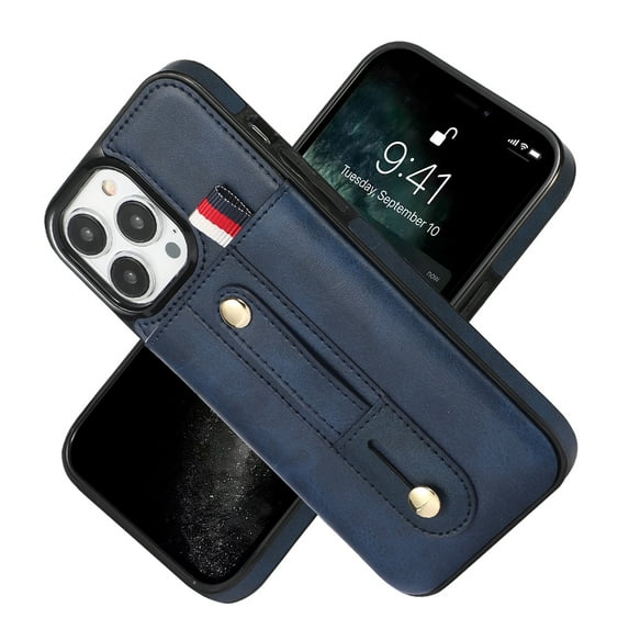 Nalacover Case for iPhone 11 Pro Max Wallet Case Hidden Card Slots Holder, Premium PU Leather Loop Finger Strap TPU Shockproof Lens Protection Cover for iPhone 11 Pro Max, Blue