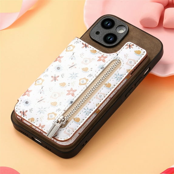 Nalacover Case for iPhone 11 Wallet Case with Card Slots Zipper Pocket, Floral Pattern PU Leather Flip Kickstand Cover for Women Girls, RFID Blocking Shockproof Case, Brown