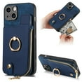 thumbnail image 1 of Nalacover Case for iPhone 13 Wallet Case with Card Holder & Zipper Pocket, 360° Rotation Ring Kickstand Premium PU Leather Cover, Shockproof Magnetic Button Flip Stand Phone Case,Blue, 1 of 9