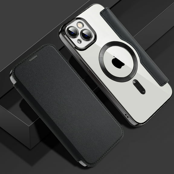 Nalacover Case for iPhone 14 Plus,Compatible with MagSafe Charging,Wallet Cover with RFID Blocking Card Slots,Shockproof PU Leather Magnetic Closure Folio Plating Clear Phone Case,Black