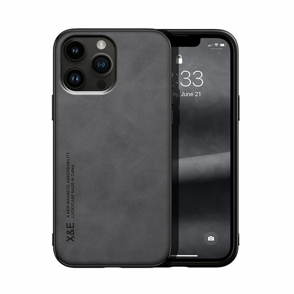 Nalacover Case for iPhone 14, Premium Silky Feel PU Leather Slim Lightweight Soft TPU Anti-Scratches Cover with Magnetic Car Mount Case for iPhone 14, Darkgray